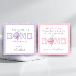 Bath Bomb Valentine Tag Printable, You're the BOMB Valentine Tag, Galentines Day Spa Valentines, Editable Bath Bomb Tag Digital Download