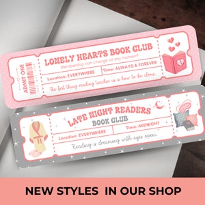 Late Night Readers Book Club Bookmark, Bookmark Ticket Voucher, Night Owl Bookmark, Midnights, Cute Bookmark, Cozy Readers, Bookish Gifts, Book lover gift, booktok, midnights book club, pink bookmark, female book club, aesthetic bookmarks