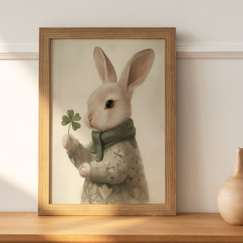 Shamrock Rabbit Shamrock Print, Rabbit Wall Art, St. Patrick's Day Print, Watercolor ...