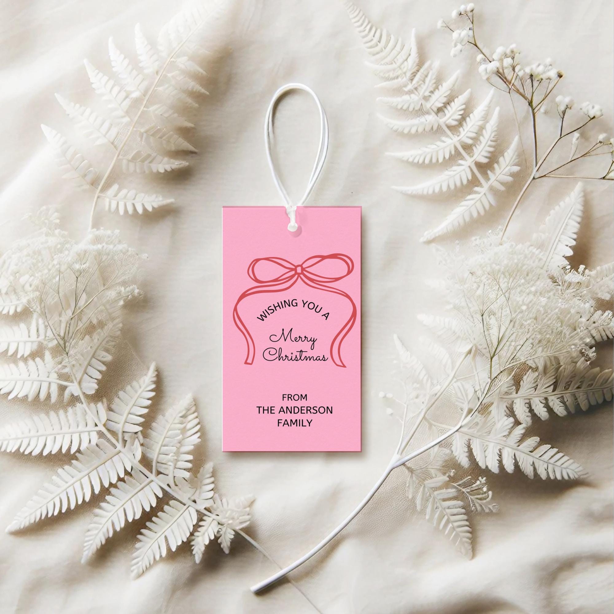 Printable Pink Red Bow Christmas Gift Tags, Whimsical Hand Drawn ...