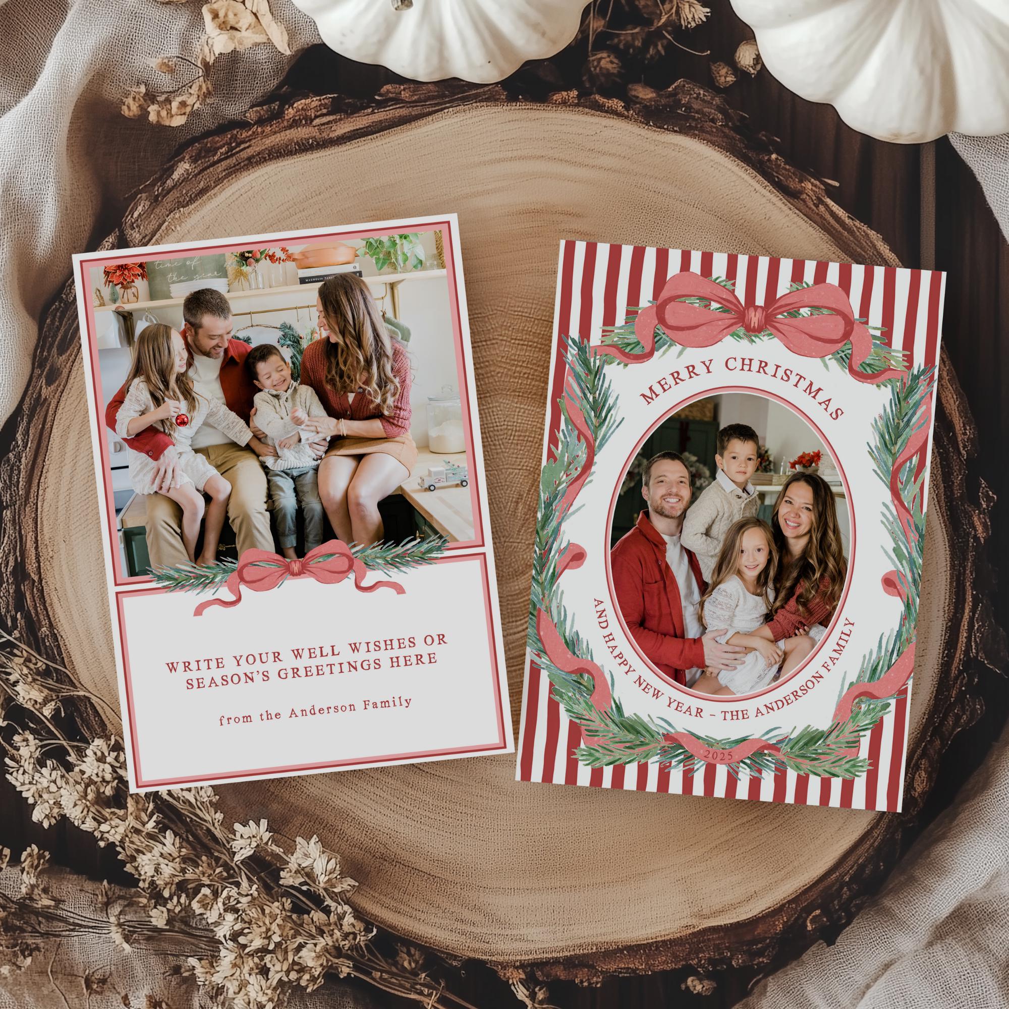 Editable Christmas Card Printable, Watercolor Red Green Christmas ...