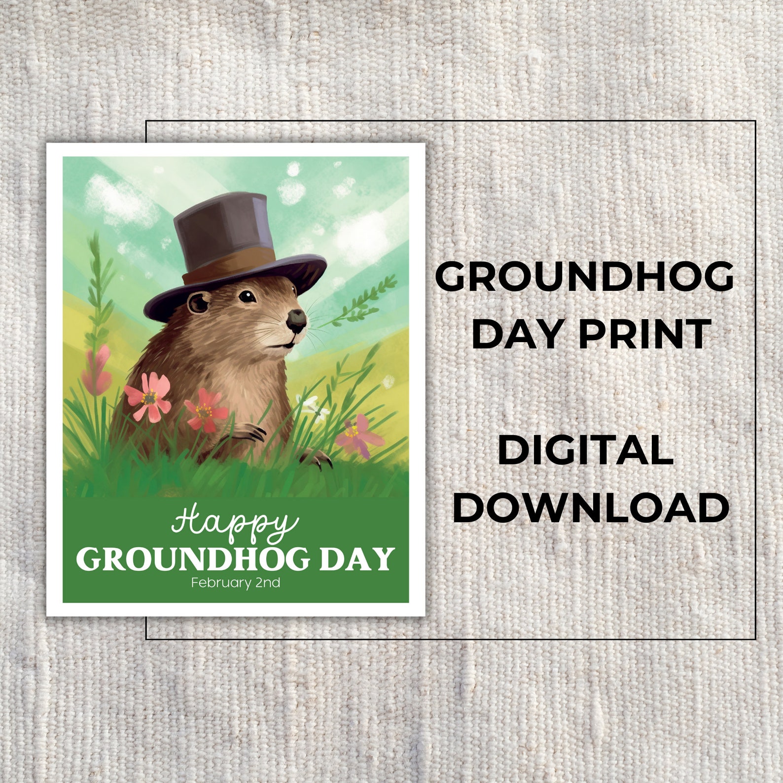 Groundhog Day Print, Punxsutawney Phil Wall Art, Digital Download
