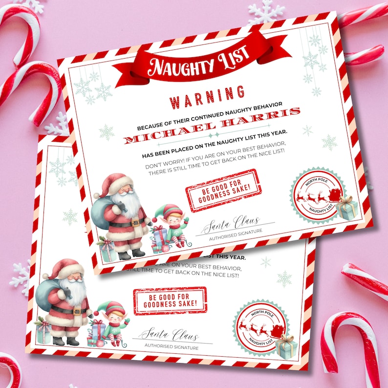 Editable Santa Naughty List Warning Letter Template Christmas - Etsy