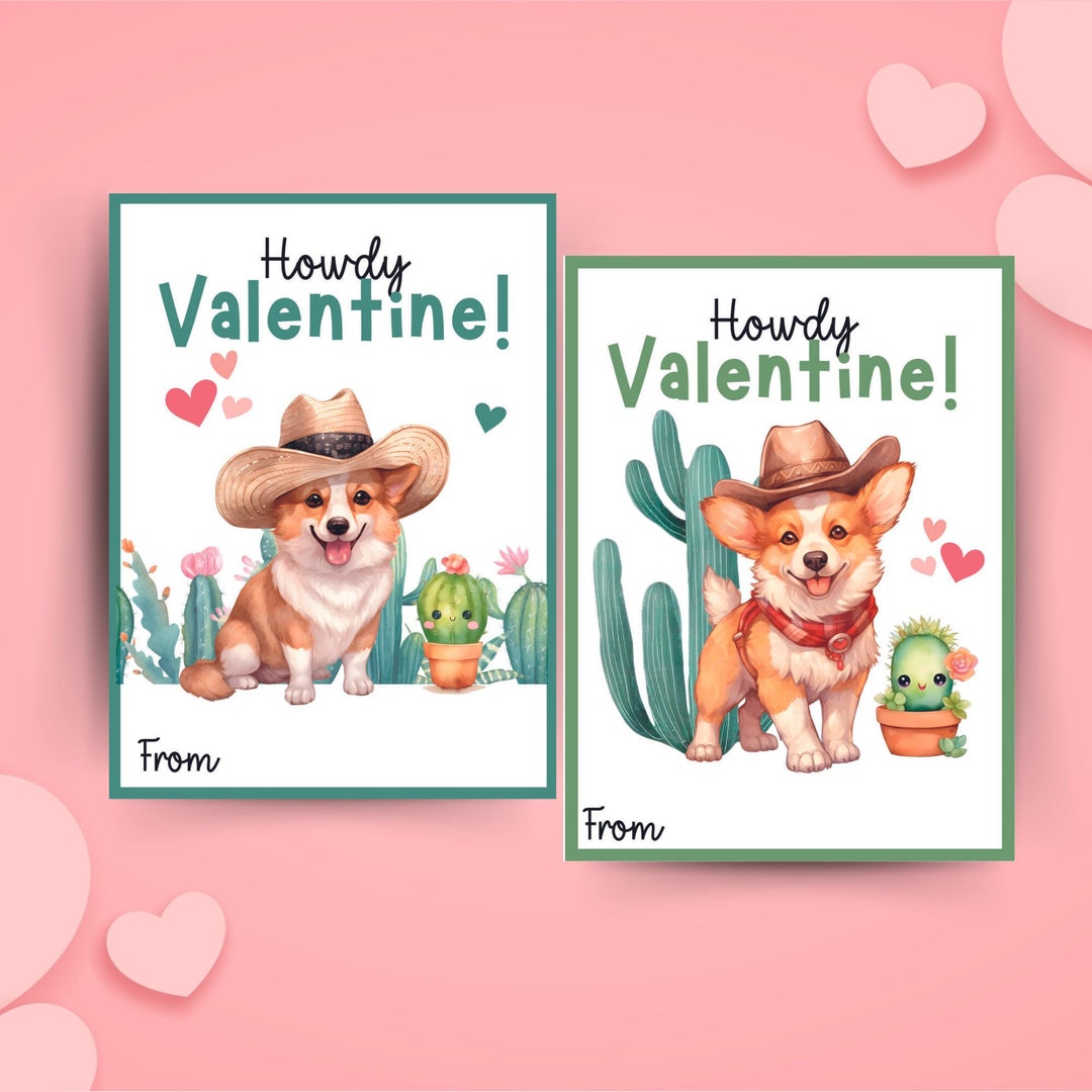 Printable Corgi Valentines, Dog Valentine Cards, Kids School Valentine ...