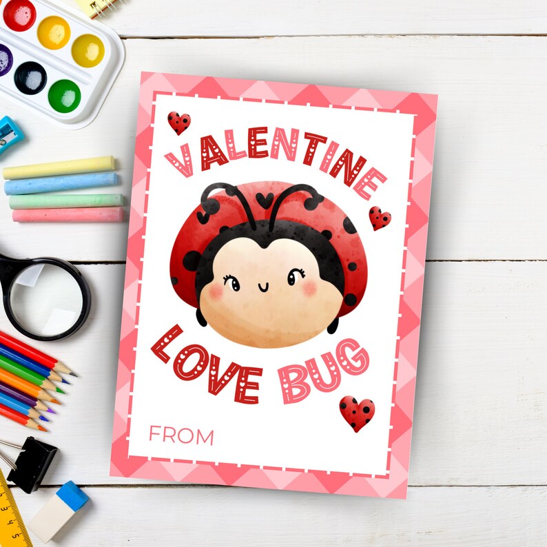 EDITABLE Ladybug Valentine Card, Love Bug Printable Valentines
