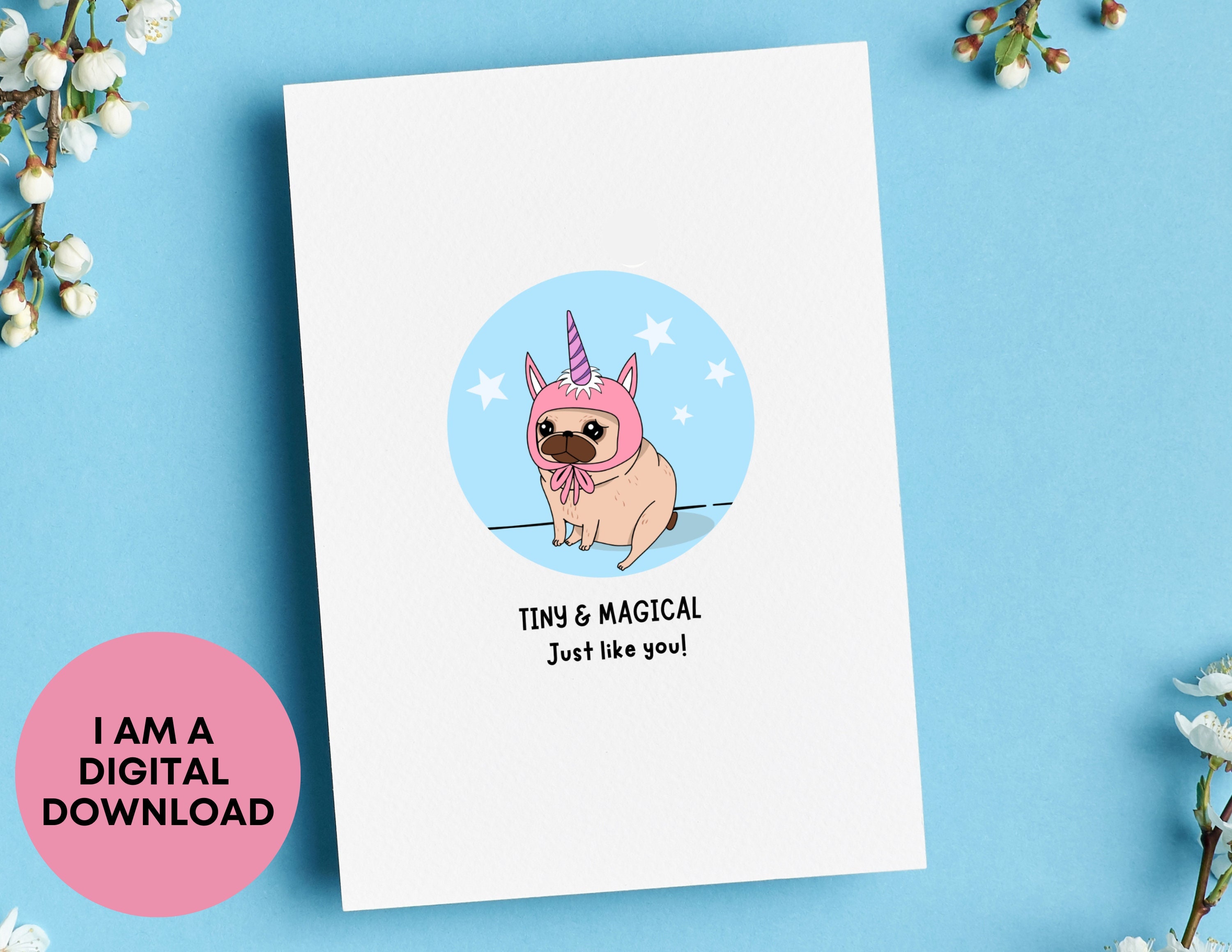 Printable Pug Birthday Card, Pug Printable, Pug Unicorn Greeting Card ...