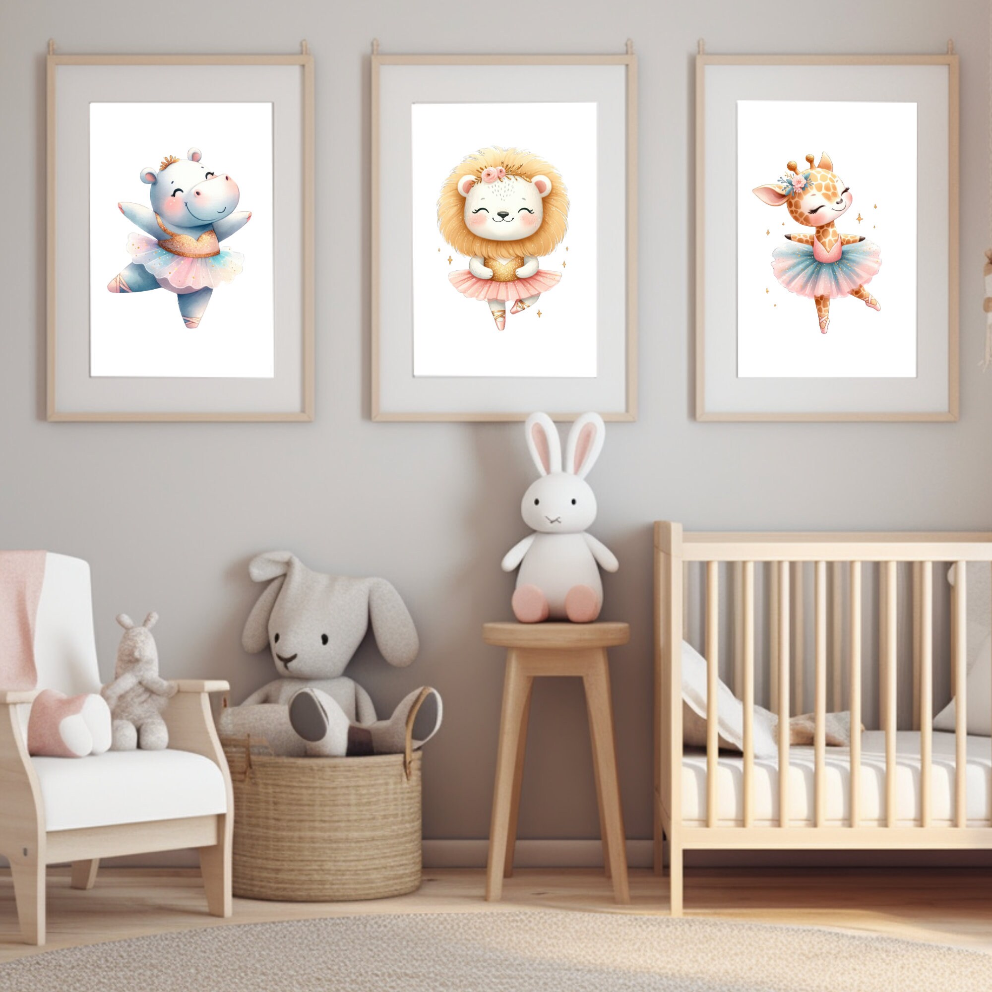 Printable Ballerina Animals Nursery Wall Decor, Set of 3, Woodland ...