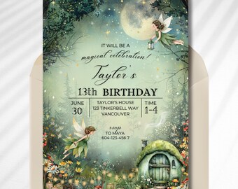 Enchanted Fairy Forest 13th Birthday Party, Enchanted Forest Magical Garden Invitation, Whimsical Woodland Birthday Invite Canva Template