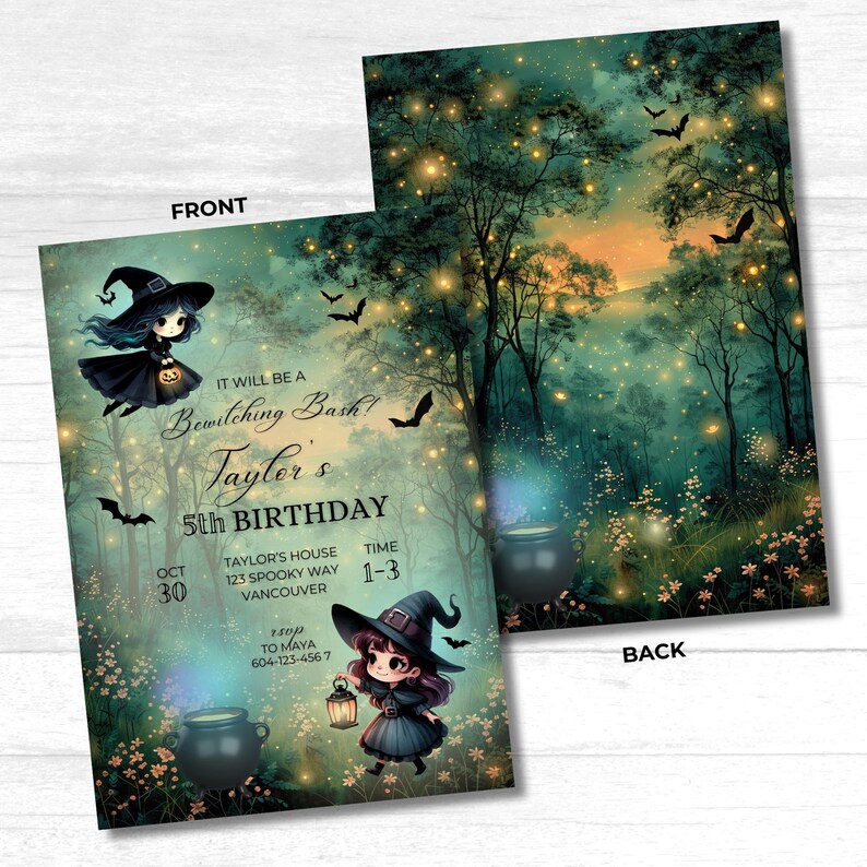 Cute Witch Invitation, Halloween Birthday Costume Party Invite, spooktacular Witch Birthday Invitation, Kids Halloween Witch Invite,Bewitching  hocuspocus,witch cauldron halloween party, witchy party,kids costume party, girls halloween birthday party