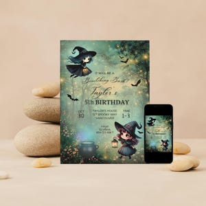 Cute Witch Invitation, Halloween Birthday Costume Party Invite, spooktacular Witch Birthday Invitation, Kids Halloween Witch Invite,Bewitching  hocuspocus,witch cauldron halloween party, witchy party,kids costume party, girls halloween birthday party