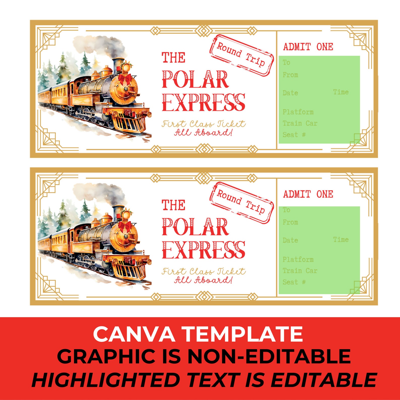 Polar Express Ticket Template, Personalized Surprise Gift Certificate Polar Express Ticket Template, Personalized Surprise Gift Certificate