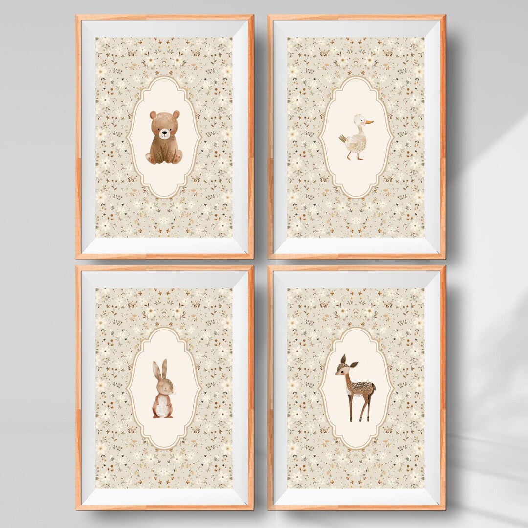 Bunny Nursery Print Set, Duck Nursery Print, Bear Deer Woodland Nursery ...