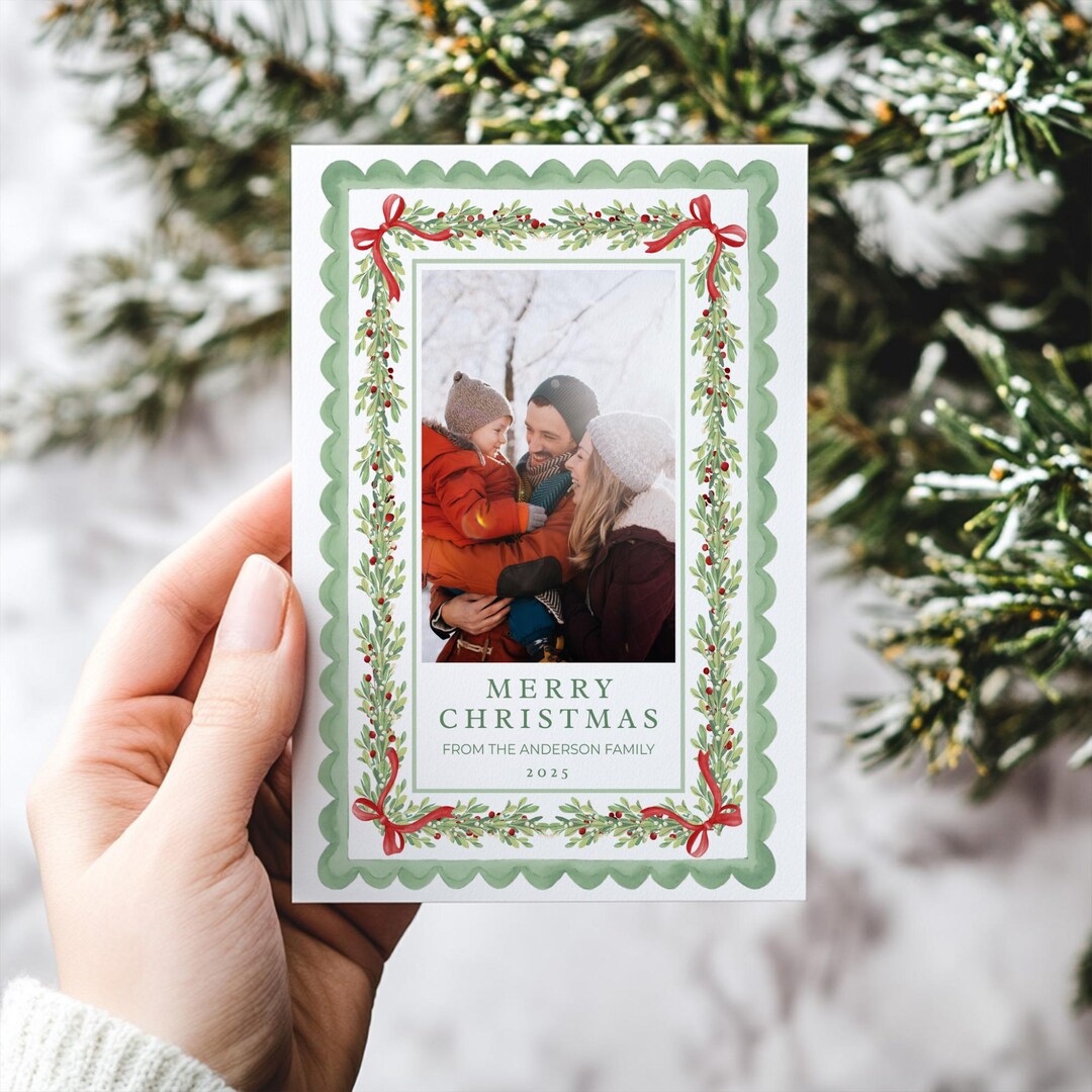 Editable Christmas Card Printable, Watercolor Red Green Christmas ...
