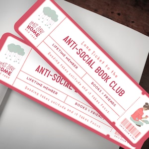 Anti-Social Club Bookmark, Pink Bookmark Ticket, Bookish Gift, Cute Bookmark, Book Lover Gift, Feminist Bookmark, Female Book Club, cute bookmark, Book lover gift, Book gifts, Antisocial club, book club ticket, gifts for readers, bookish girls