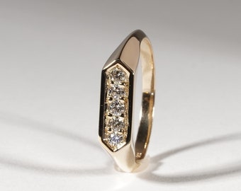 Geometric Modern Brilliant Cut Diamond Bar Ring in 9ct Yellow Gold, AU Size O, US Size 7