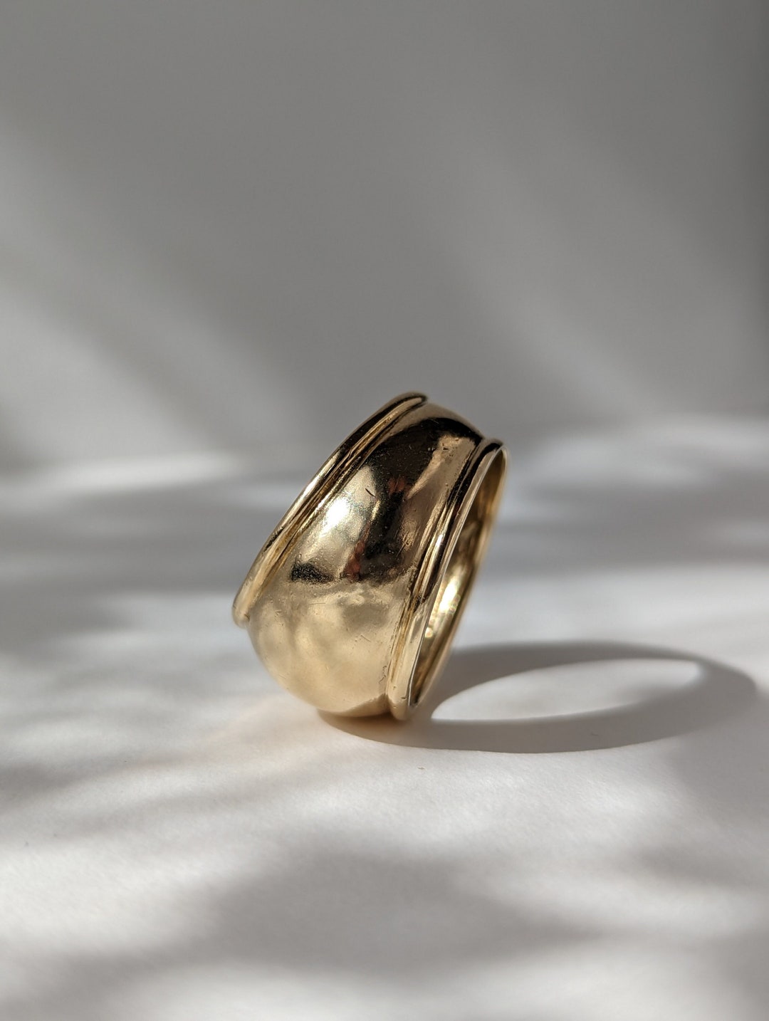 Vintage 9ct Yellow Gold Ridged Plain Wide Dome Ring, Chunky Retro Wide ...