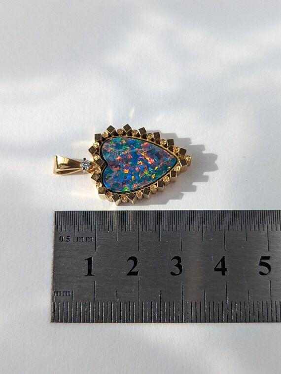 Vintage Black Opal Doublet Heart Diamond 18ct Gol… - image 9