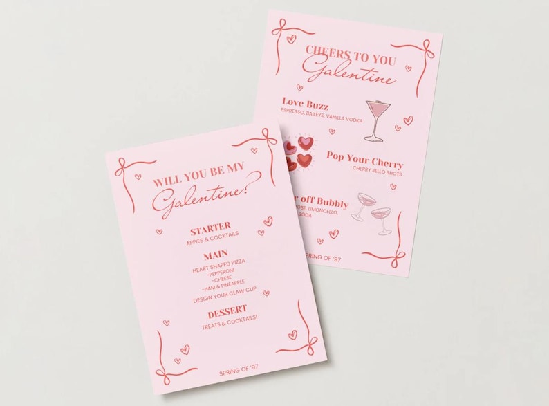 Galentine's Day Invitation, Dinner Menu, Cocktail Menu, Sign Galentine's Day Invitation, Dinner Menu, Cocktail Menu, Sign
