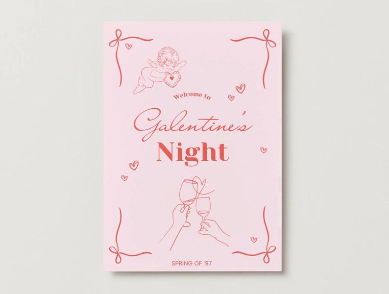Galentine's Day Invitation, Dinner Menu, Cocktail Menu, Sign Galentine's Day Invitation, Dinner Menu, Cocktail Menu, Sign