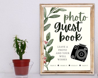 Leafy Photo Booth Guest Book Sign, Polaroid Guestbook, Wedding Sign for Photo, Birthday Party Sign for Photo, Digital Download