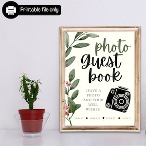 Leafy Photo Booth Guest Book Sign, Polaroid Guestbook, Wedding Sign for Photo, Birthday Party Sign for Photo, Digital Download