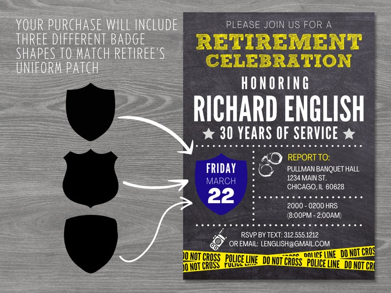 Editable Retirement Party Invitation With Law Enforcement Theme in