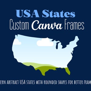 Molduras Canva personalizadas dos estados dos EUA, modelos dos estados dos EUA, modelos editáveis do Canva