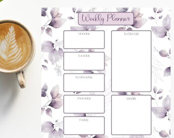 Weekly Planner Printable, Lilac Leaves, Desk Weekly Planner, Weekly Schedule, To Do List, Printable Planner