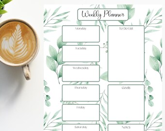 Weekly Planner Printable, Botanical, Desk Weekly Planner, Weekly Schedule, To Do List, Weekly Agenda, 2022 Weekly Planner