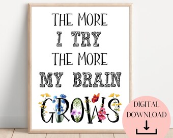 The More I Try, Growth Mindset Poster, Classroom Poster, School Psychologist, Counselor, Classroom Decor Elementary, Therapy Office Decor