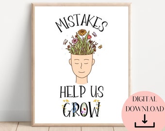Mistakes Help Us Grow, Growth Mindset, Classroom Poster, School Psychologist, Counselor, Classroom Decor Elementary, Therapy Office Decor
