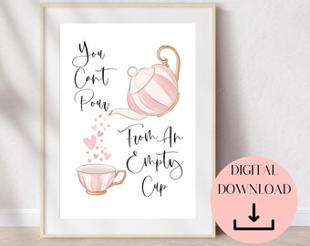 Lege beker citaat, zelfliefde print, citaten over het leven, therapie kantoor decor, liefde voor jezelf, geestelijke gezondheid print, zelfzorg poster