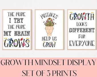 Growth Mindset Poster, Set Of 3 Prints, Classroom Poster, School Psychologist, Counselor, Classroom Decor Elementary, Therapy Office Decor
