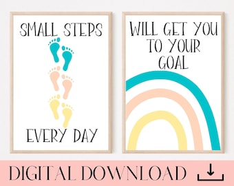 Small Steps, Set of Two Prints, Growth Mindset Poster, Classroom Decor Elementary, School Psychologist, Counselor, Therapy Office Decor