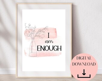 I Am Enough, Affirmation Wall Art, Therapy Office Decor, School Psychologist, School Counselor, Mental Health Print, Self Love Print