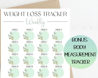 Weight Loss Tracker, Botanical Weight Loss Printable, Body Measurement Tracker, Weight Loss Journal, Weekly Weight Loss Chart, Habit Tracker