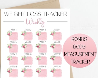 Weight Loss Tracker, Pink Rose Weight Loss Printable, Body Measurement Tracker, Weight Loss Journal, Weekly Weight Loss Chart, Habit Tracker