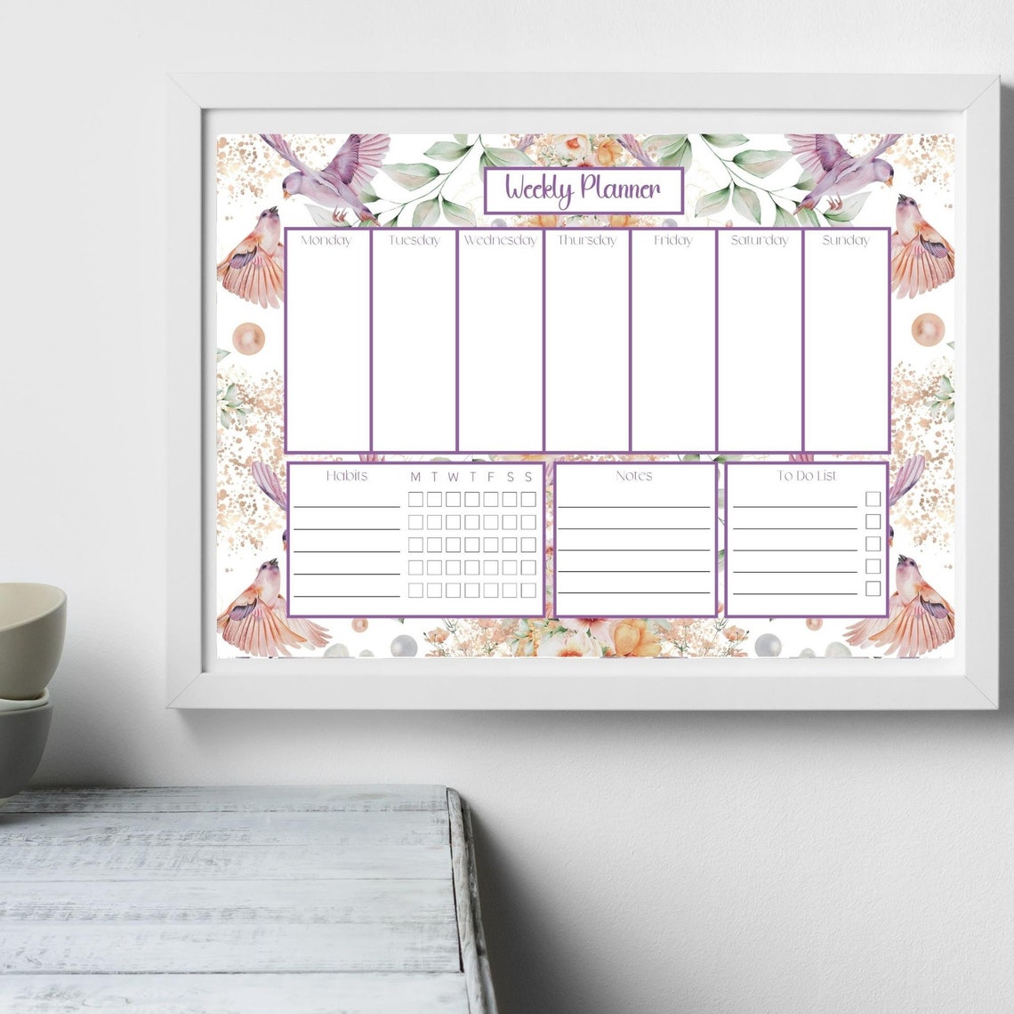 Weekly Planner Printable Floral Weekly Planner Print Desk - Etsy