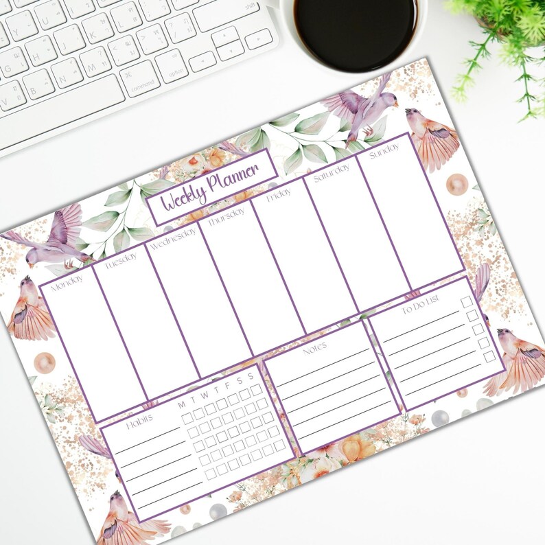 Weekly Planner Printable Floral Weekly Planner Print Desk - Etsy