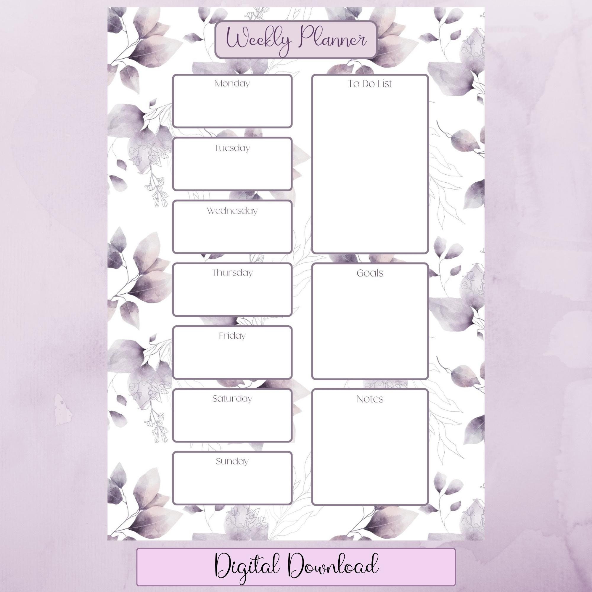 Weekly Planner Printable, Lilac Leaves, Desk Weekly Planner, Weekly ...