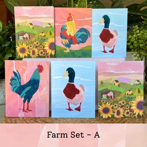 Handmade Bird Notecards – Set of 6 Blank Cards – Collage Art from Painted & Torn Paper – Choose 1 Design or Curated Set