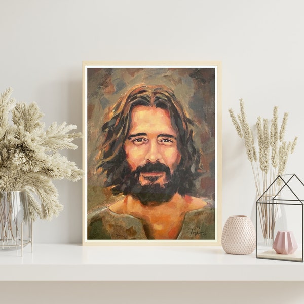 The Savior - Smiling Jesus, Jesus Art, Jesus Print, Prayer Room Art, Jesus Portrait, Christian Gifts, Christ Gifts, Happy Jesus Painting
