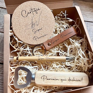 coffret cadeau Parrain gravé - cadeau baptême - Parrain - box parrain - box parrain