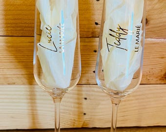 Personalized wedding champagne flute duo - wedding gift - souvenir - wedding glass - couple champagne flute sticker
