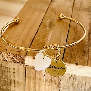 Bangle bracelet with medals to engrave in stainless steel, Birth bracelet, Gift bracelet, First name bracelet, godmother, mother, children