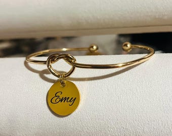 Bangle bracelet with medals to engrave in stainless steel, Personalized bracelet, Gift bracelet, First name bracelet, godmother, mom, aunt