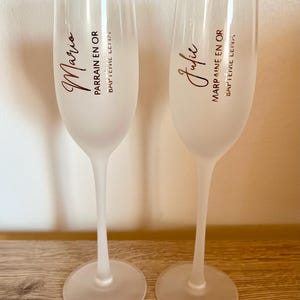 Personalized champagne flute - godfather / godmother gift - personalized baptism glass - sticker - first name champagne flute