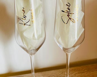Personalized champagne flute - wedding gift - bridesmaid - personalized wedding glass - champagne flute sticker