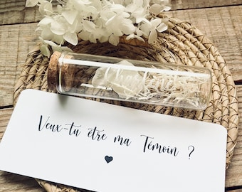 Witness request, marriage request, bridesmaid announcement, wedding announcement, personalized message vial, dried flowers
