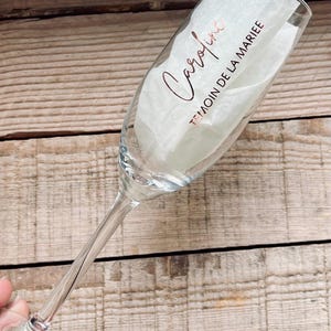 Personalized champagne flute - wedding gift - witness - bridesmaid - personalized wedding glass - sticker - champagne flute